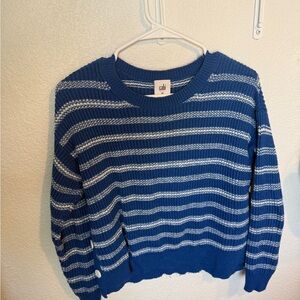 CAbi Blue and White Striped Crew Neck Sweater